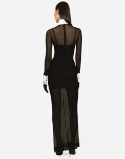 KIM DOLCE&GABBANA Long tulle dress with shirt detailing