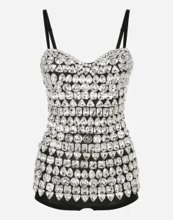 KIM DOLCE&GABBANA Marquisette bodysuit with rhinestone embellishment