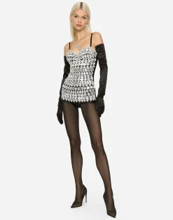 KIM DOLCE&GABBANA Marquisette bodysuit with rhinestone embellishment