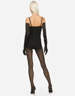 KIM DOLCE&GABBANA Marquisette bodysuit with rhinestone embellishment