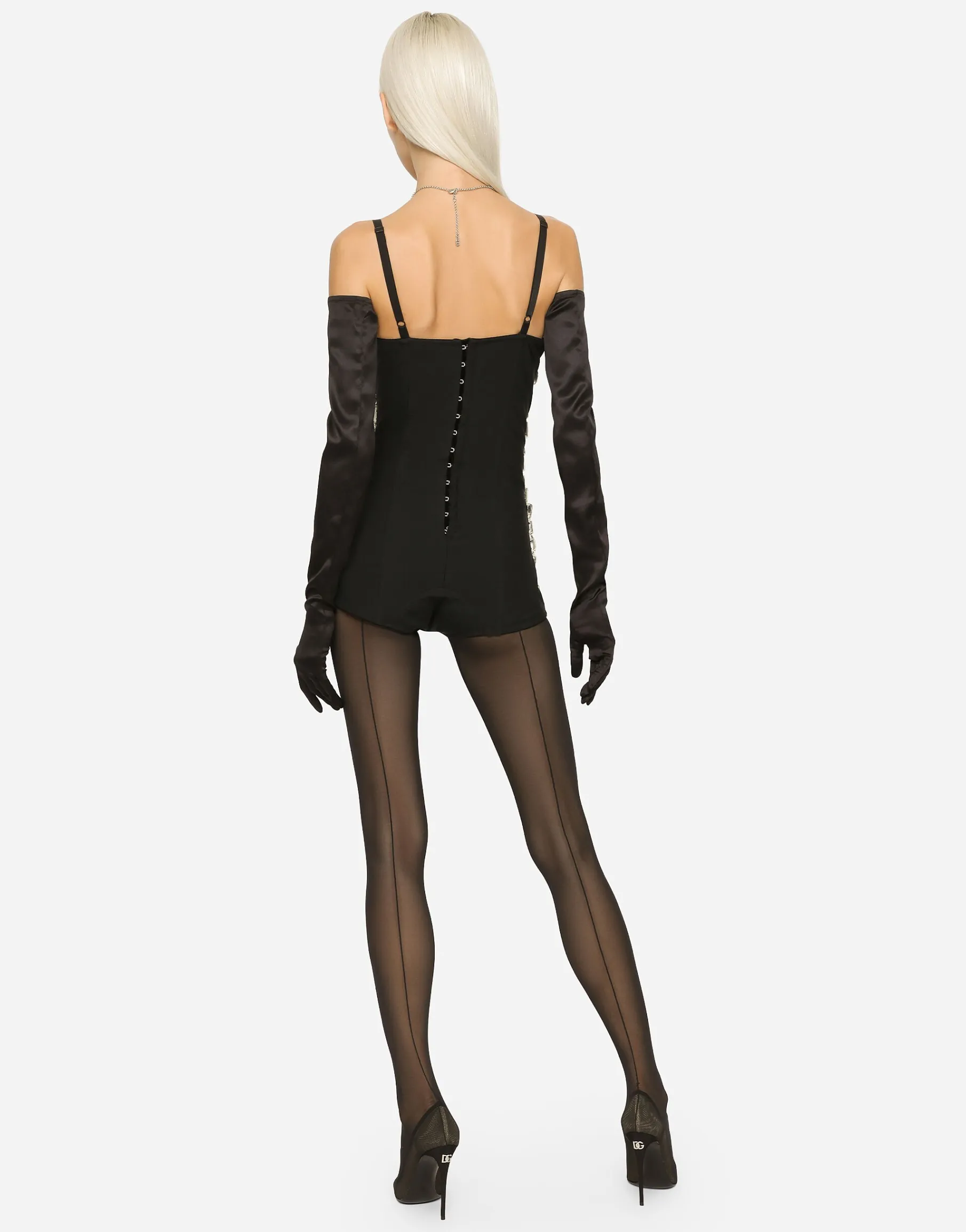KIM DOLCE&GABBANA Marquisette bodysuit with rhinestone embellishment