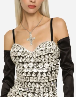 KIM DOLCE&GABBANA Marquisette bodysuit with rhinestone embellishment