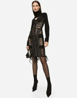 KIM DOLCE&GABBANA Midi dress with eyelets and lacing
