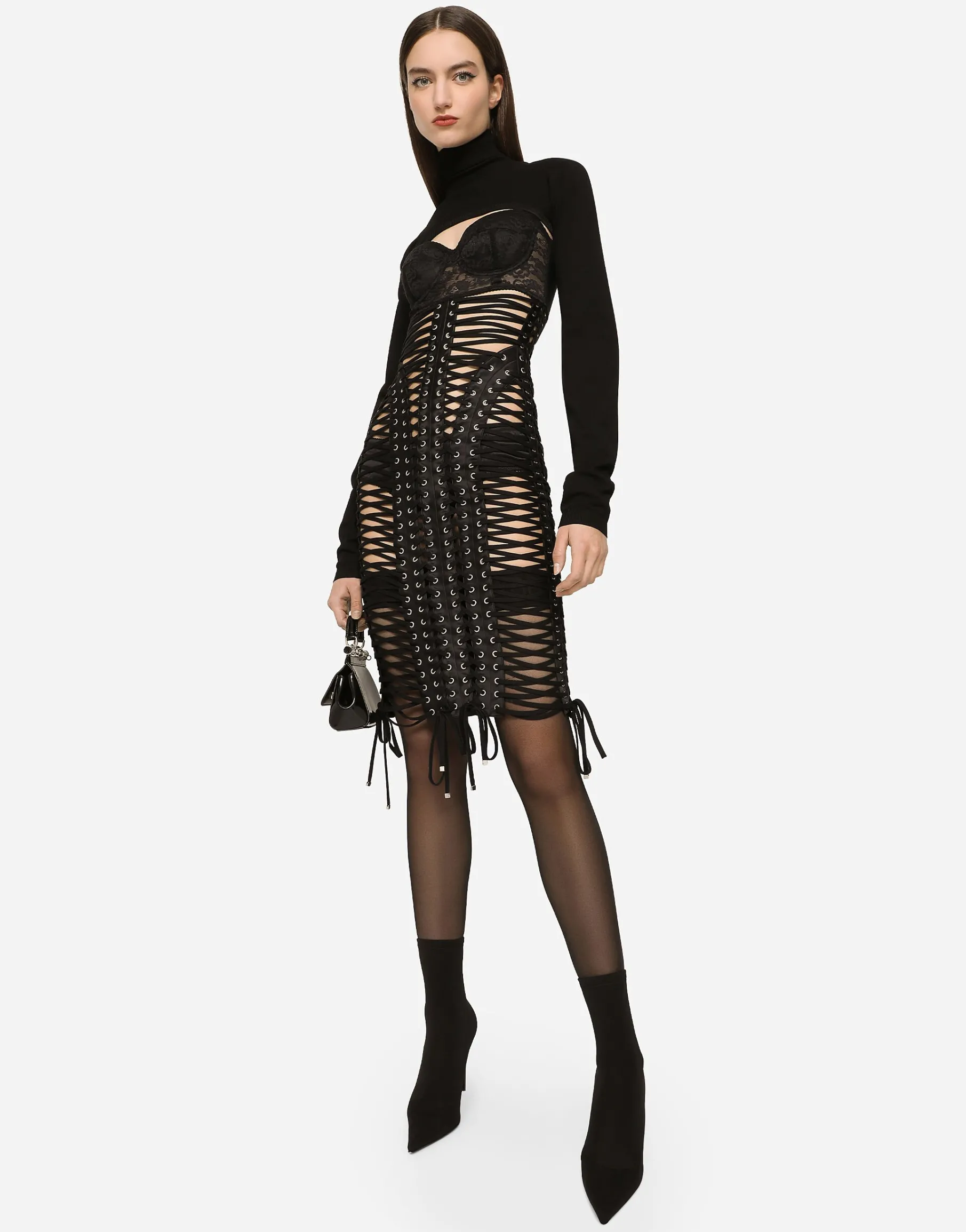 KIM DOLCE&GABBANA Midi dress with eyelets and lacing