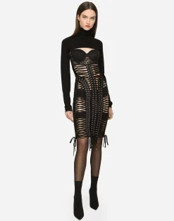 KIM DOLCE&GABBANA Midi dress with eyelets and lacing