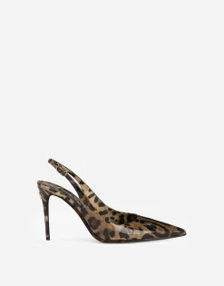 KIM DOLCE&GABBANA Polished calfskin slingbacks with leopard print