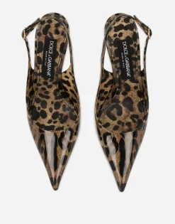 KIM DOLCE&GABBANA Polished calfskin slingbacks with leopard print