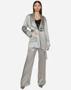 KIM DOLCE&GABBANA Satin pajama pants with piping