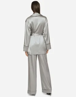 KIM DOLCE&GABBANA Satin pajama pants with piping