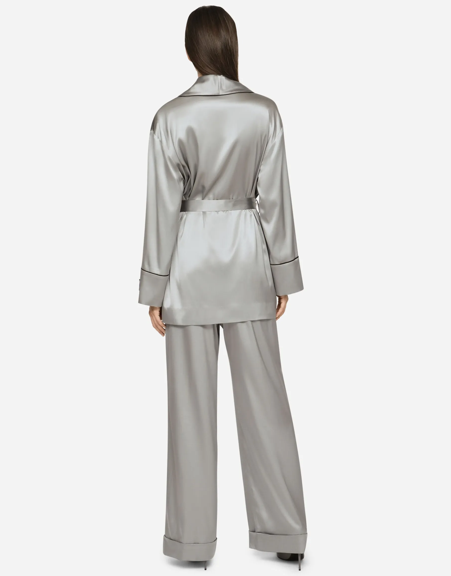 KIM DOLCE&GABBANA Satin pajama shirt with belt
