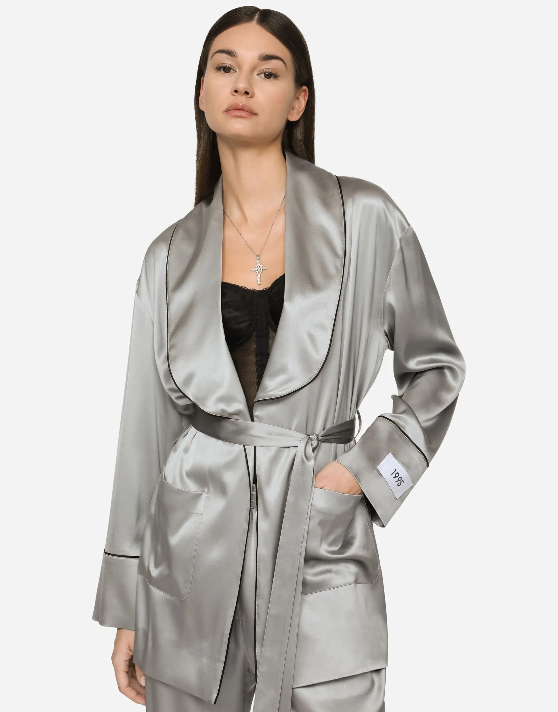 KIM DOLCE&GABBANA Satin pajama shirt with belt