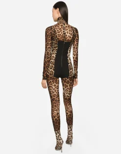 KIM DOLCE&GABBANA Sheer leopard-print jumpsuit