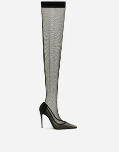 KIM DOLCE&GABBANA Stretch tulle thigh-high boots