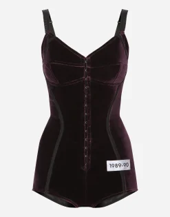 KIM DOLCE&GABBANA Velvet and marquisette bodysuit