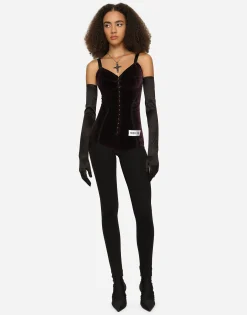 KIM DOLCE&GABBANA Velvet and marquisette bodysuit