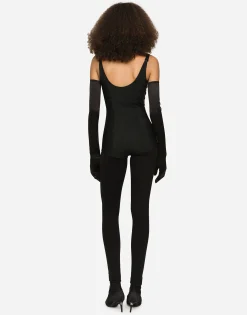 KIM DOLCE&GABBANA Velvet and marquisette bodysuit