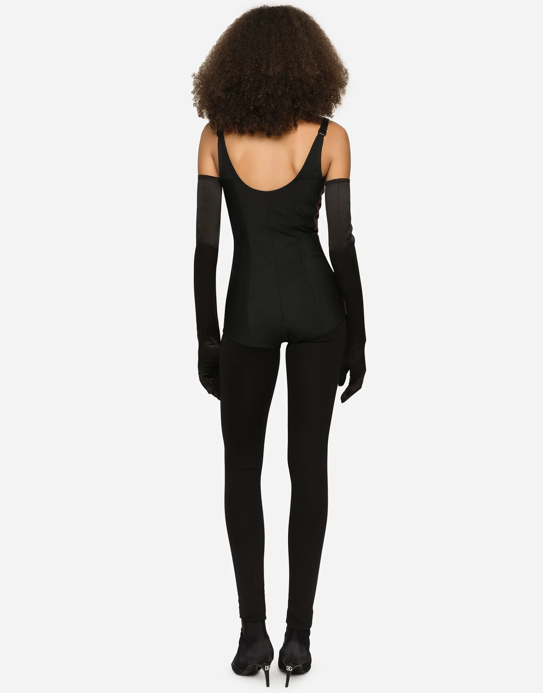 KIM DOLCE&GABBANA Velvet and marquisette bodysuit