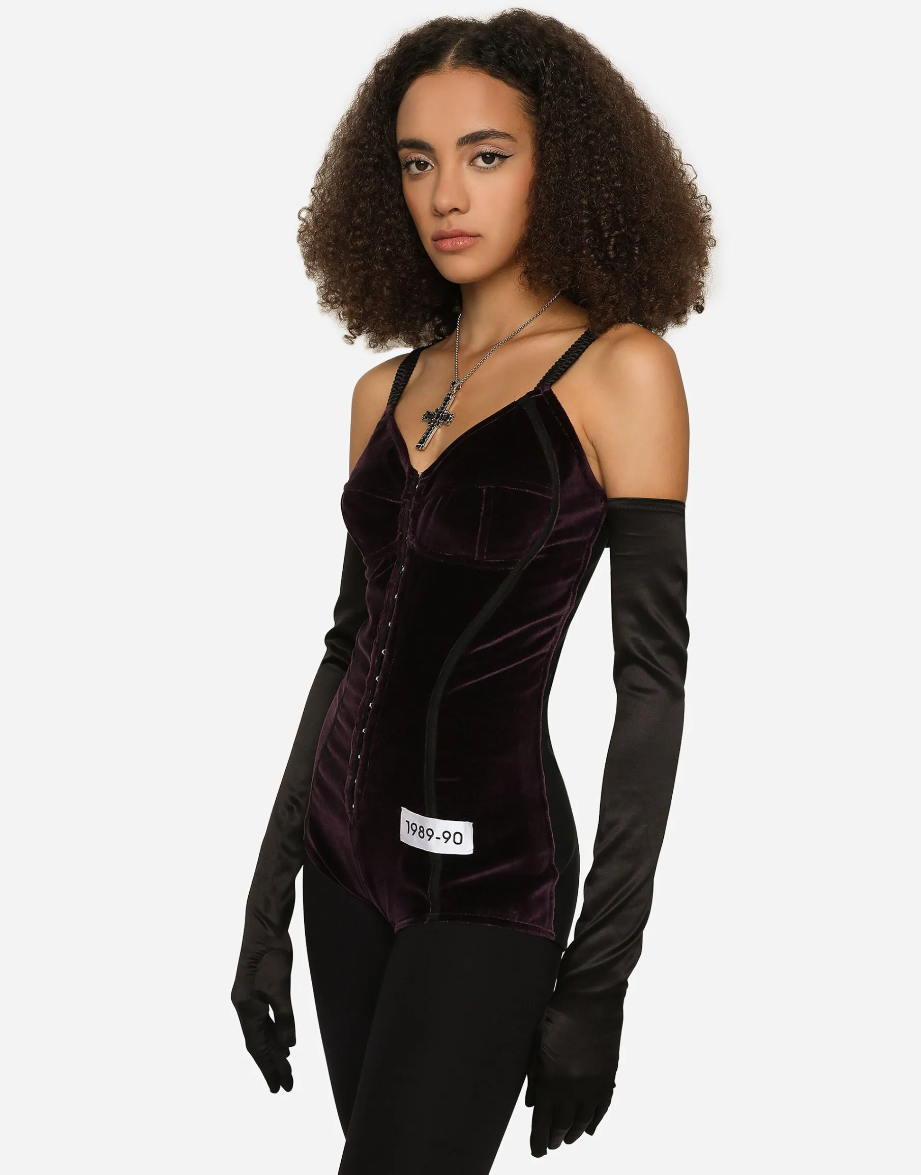 KIM DOLCE&GABBANA Velvet and marquisette bodysuit