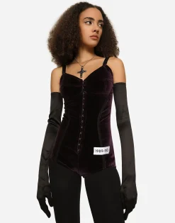KIM DOLCE&GABBANA Velvet and marquisette bodysuit