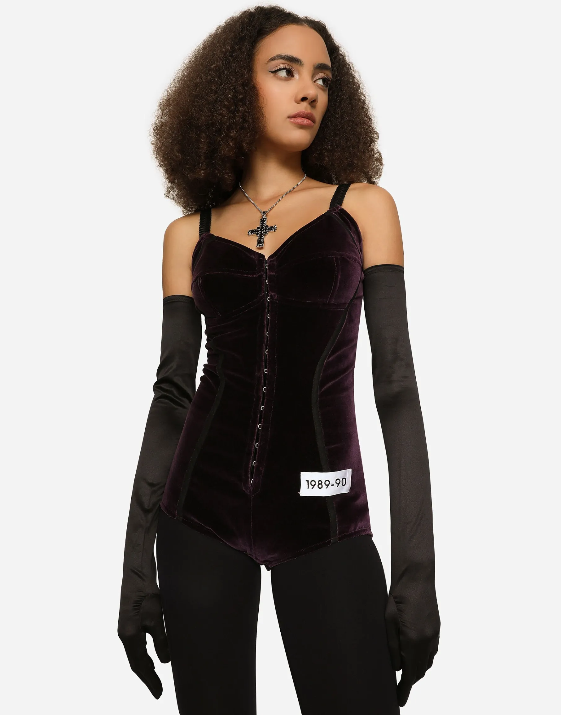 KIM DOLCE&GABBANA Velvet and marquisette bodysuit
