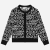Knit cardigan with all-over jacquard logo