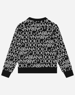 Knit cardigan with all-over jacquard logo