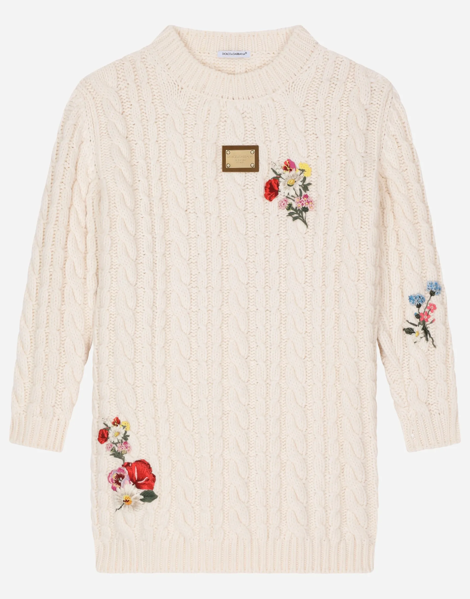 Knit dress with floral embroidery