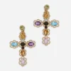 18 kt yellow gold clip-on earrings with pin and with multicolor fine gemstones