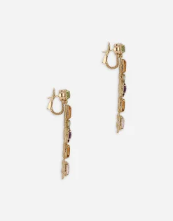18 kt yellow gold clip-on earrings with pin and with multicolor fine gemstones