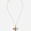 18 kt yellow gold cross pendant with multicolor fine gemstones