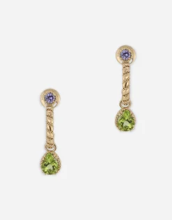 18 kt yellow gold earrings with multicolor fine gemstones