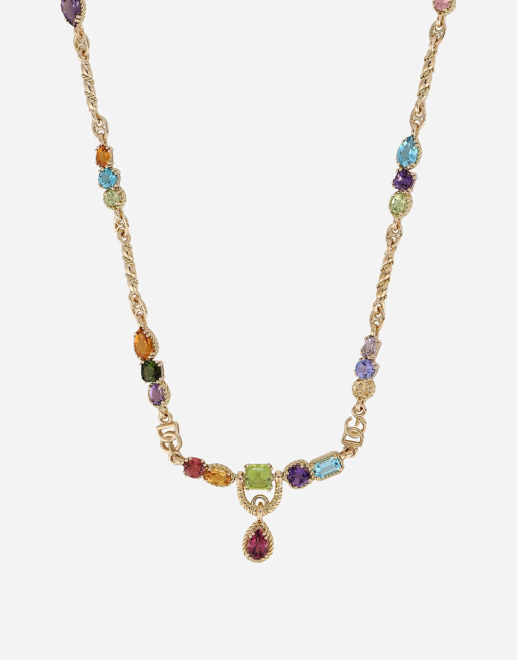 18kt yellow gold necklace with multicolored fine gemstones