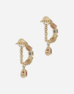 18 kt yellow gold pierced earrings with multicolor fine gemstones