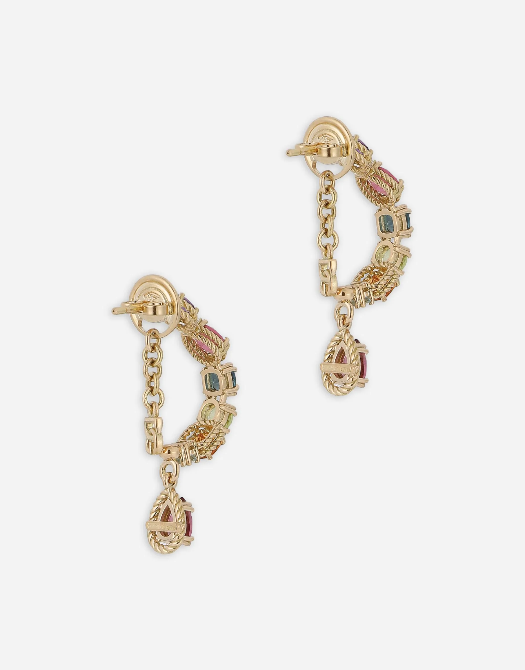 18 kt yellow gold pierced earrings with multicolor fine gemstones