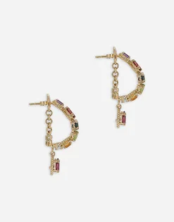 18 kt yellow gold pierced earrings with multicolor fine gemstones