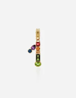 18 kt yellow gold rainbow pendant with multicolor finegemstones representing number 1
