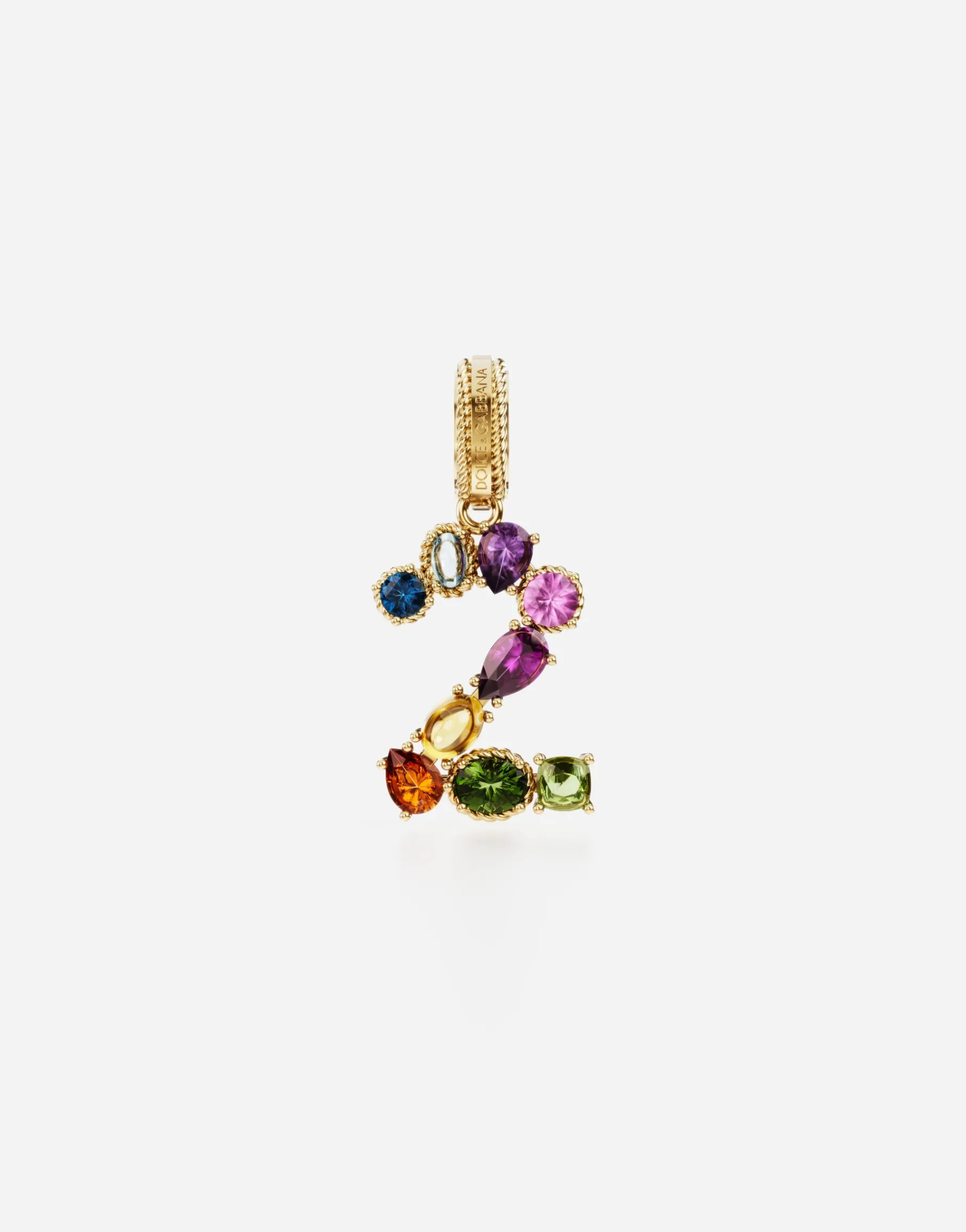 18 kt yellow gold rainbow pendant with multicolor finegemstones representing number 2