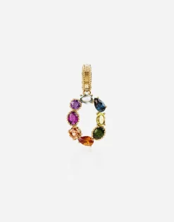 18 kt yellow gold rainbow pendant with multicolor finegemstones representing number 0