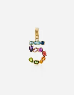 18 kt yellow gold rainbow pendant with multicolor finegemstones representing number 5