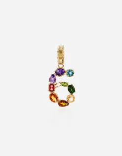 18 kt yellow gold rainbow pendant with multicolor finegemstones representing number 6