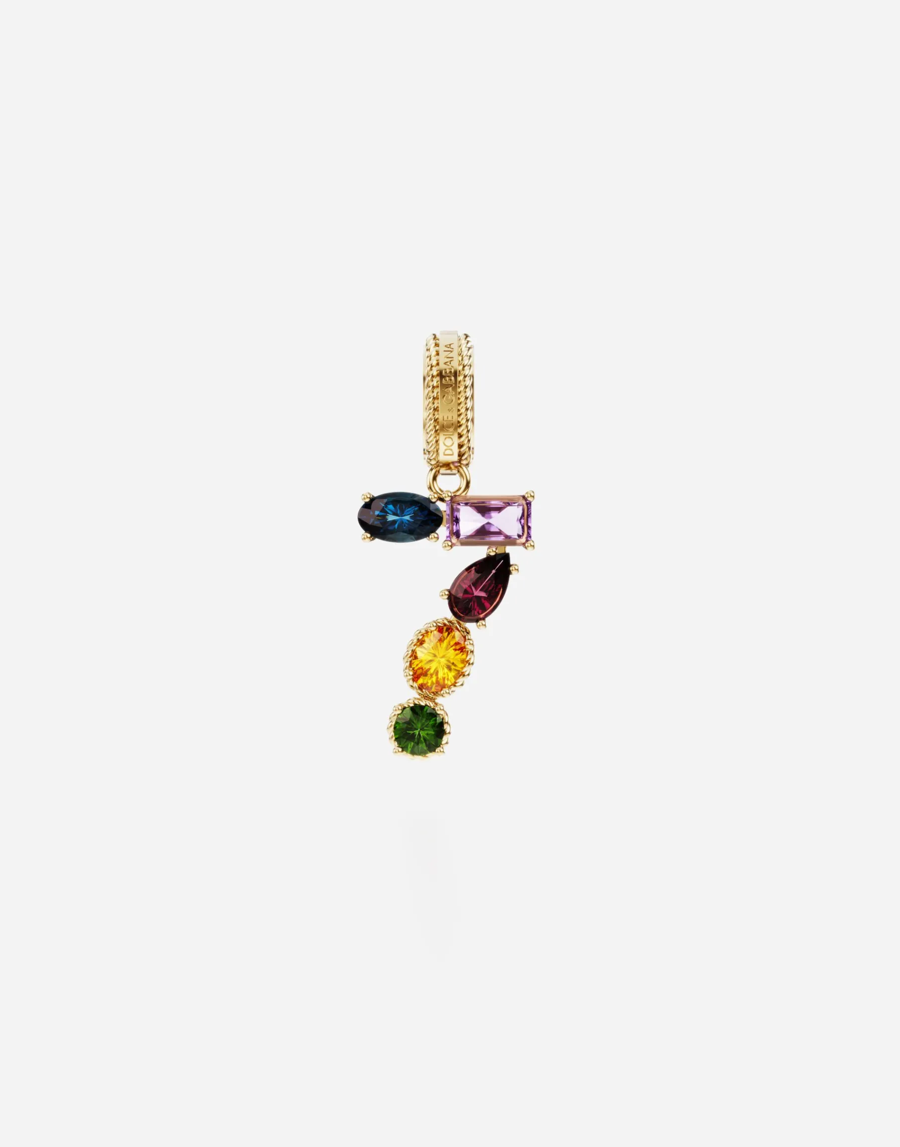 18 kt yellow gold rainbow pendant with multicolor finegemstones representing number 7