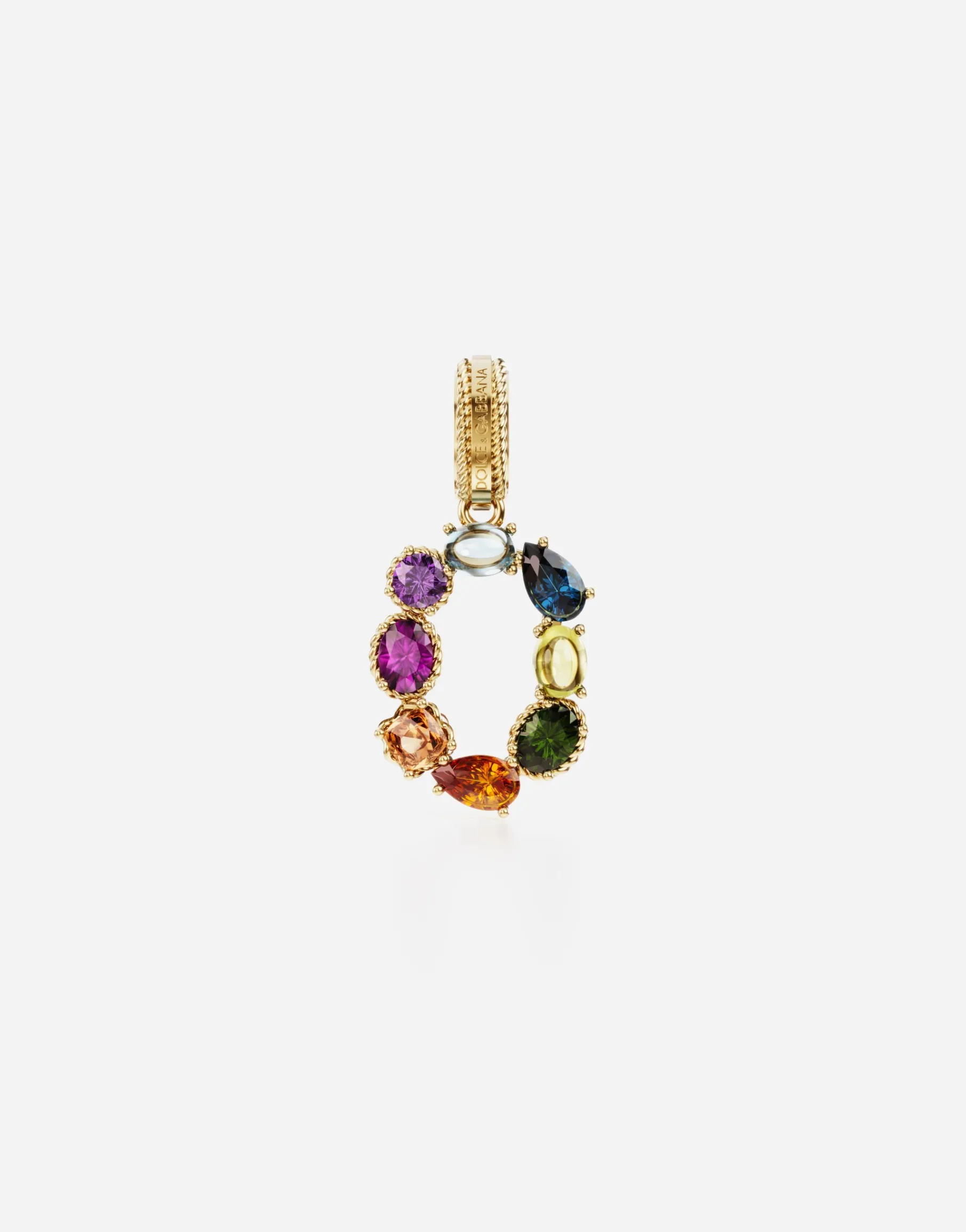 18 kt yellow gold rainbow pendant with multicolor finegemstones representing number 0