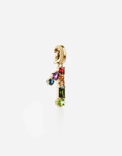 18 kt yellow gold rainbow pendant with multicolor finegemstones representing number 1