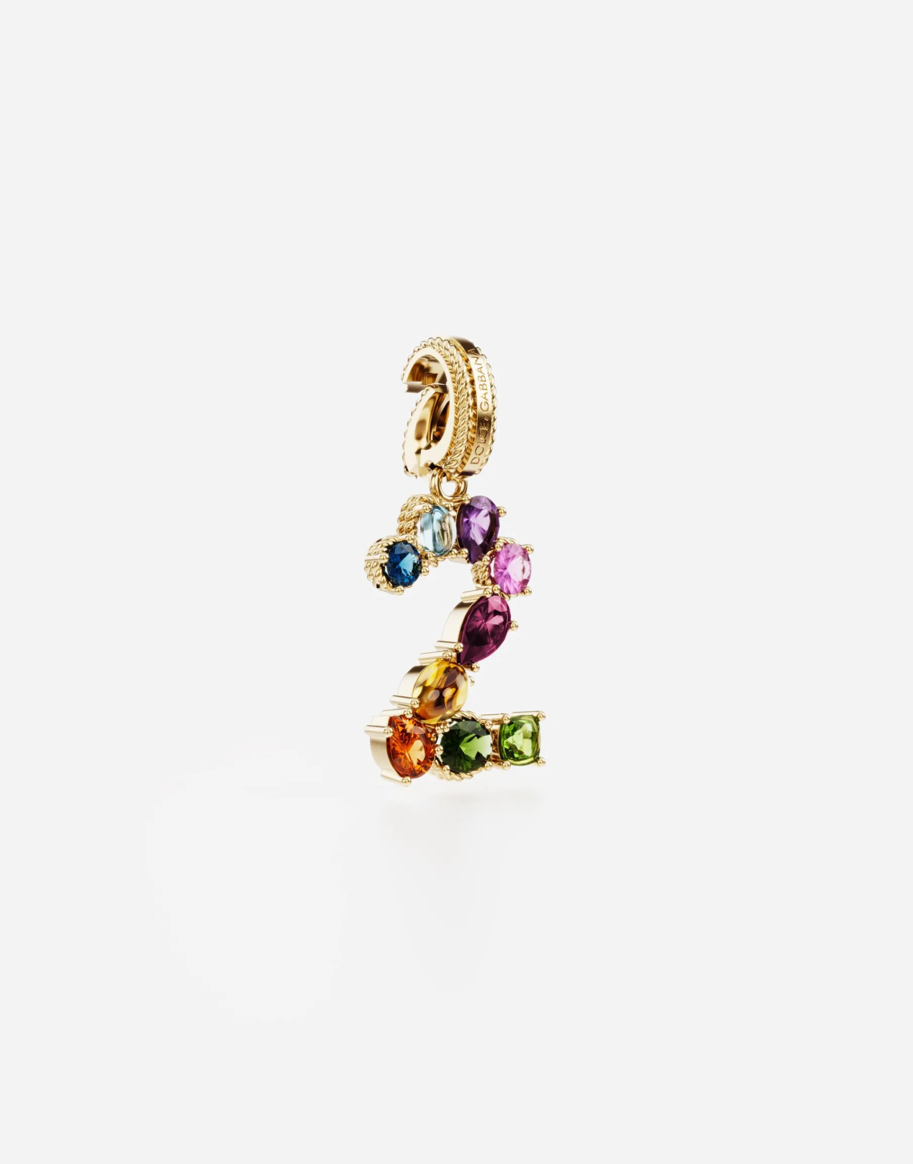 18 kt yellow gold rainbow pendant with multicolor finegemstones representing number 2