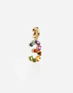 18 kt yellow gold rainbow pendant with multicolor finegemstones representing number 3