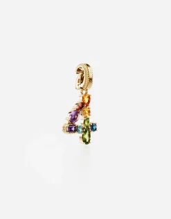 18 kt yellow gold rainbow pendant with multicolor finegemstones representing number 4