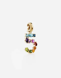 18 kt yellow gold rainbow pendant with multicolor finegemstones representing number 5