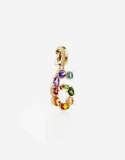 18 kt yellow gold rainbow pendant with multicolor finegemstones representing number 6
