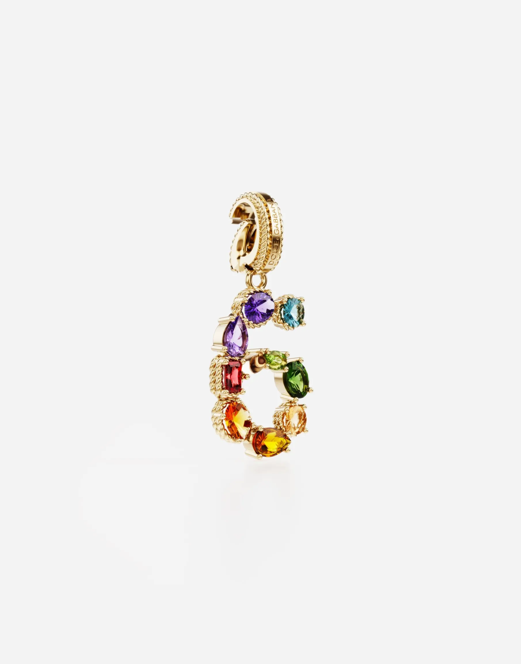 18 kt yellow gold rainbow pendant with multicolor finegemstones representing number 6