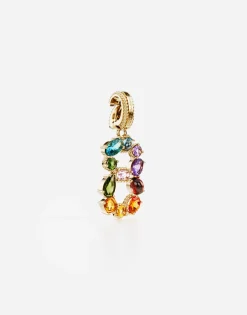 18 kt yellow gold rainbow pendant with multicolor finegemstones representing number 8